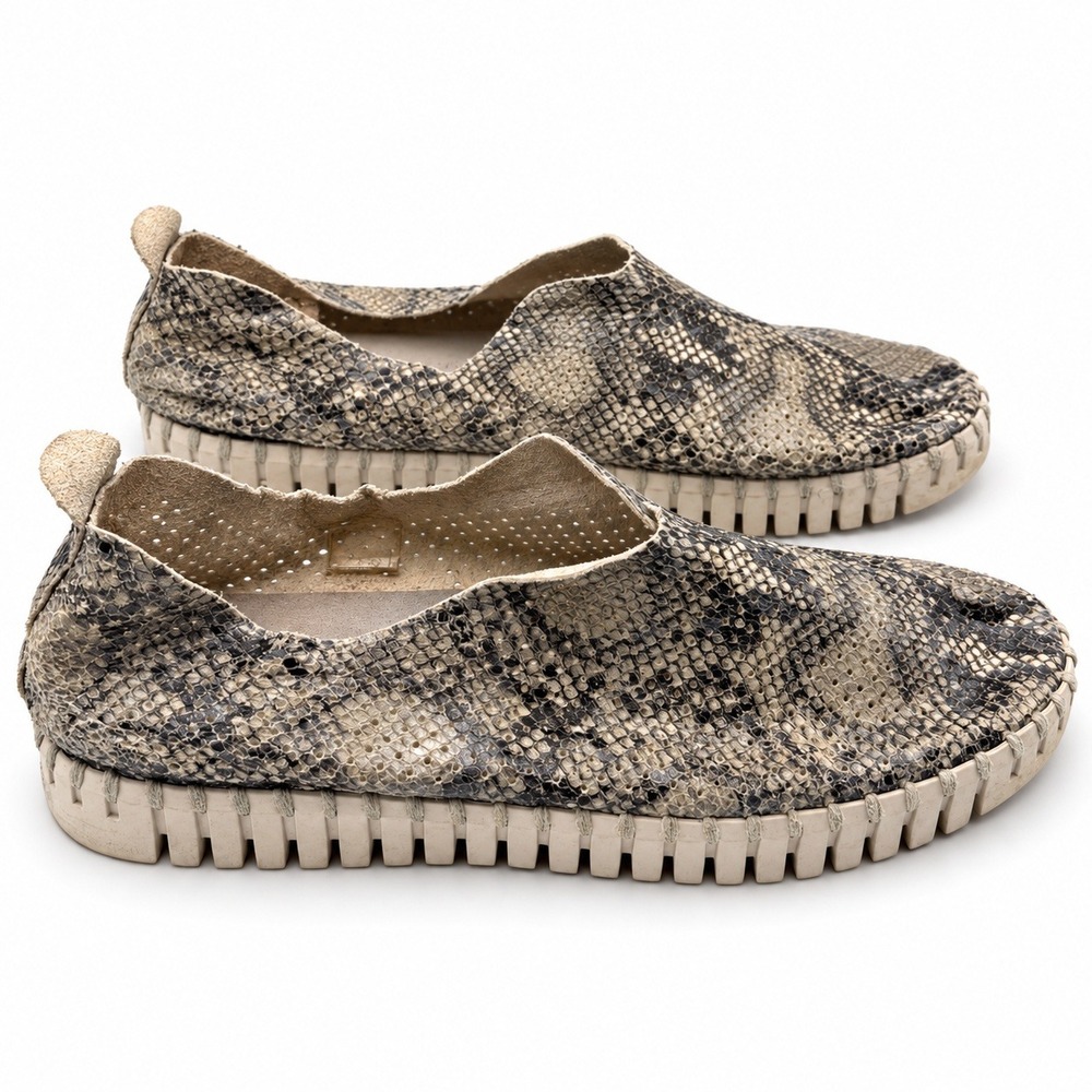 Ilse Jacobsen Tulip Slip On Shoes Women EU 40 9 Snake Print Gray Comfort Flats